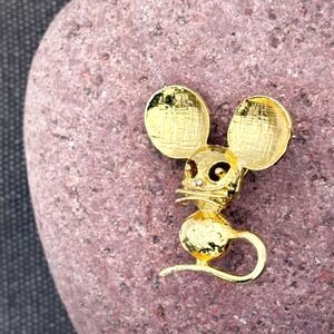 Vintage Gold Tone Mouse Brooch Curled Tail 1.25" Pin  Animal